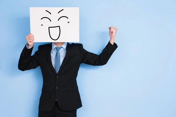 Businessman take happy billboard — Stock Photo, Image