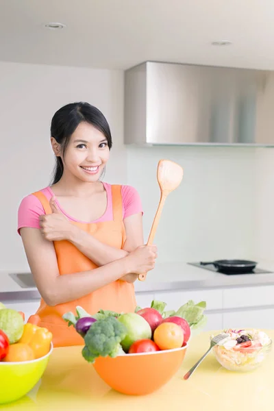 Housewife with  rice spoon — Stock Photo, Image