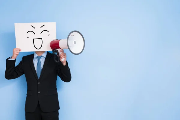 Businessman holding megaphone — Stock Photo, Image