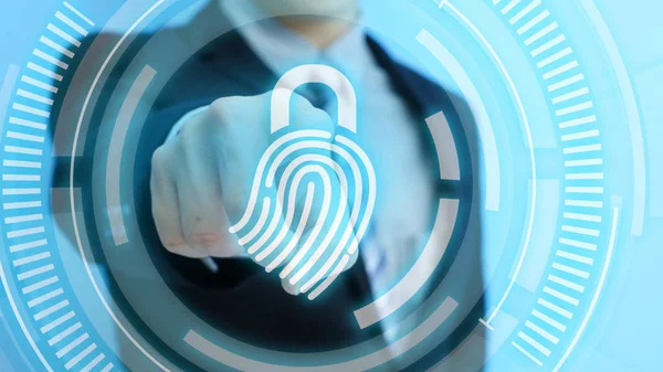 Man touching  fingerprint icon — Stock Photo, Image