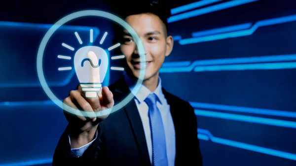 Businessman touching  idea icon — Stock Photo, Image