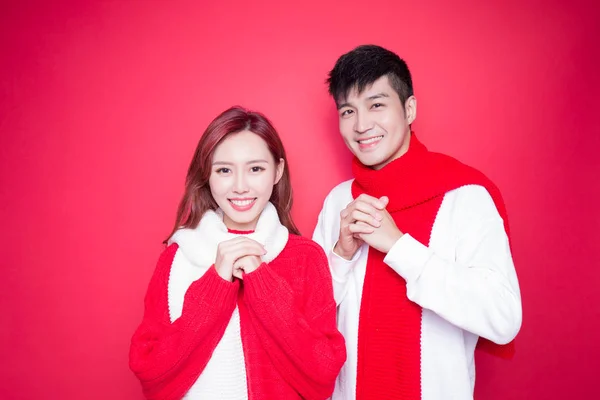 중국 새 해에 미소 커플 — 스톡 사진