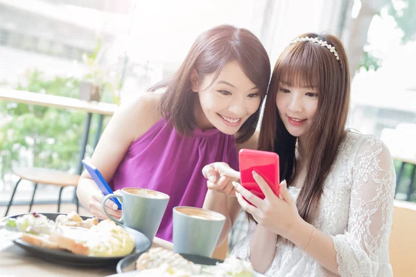women friends using  phones