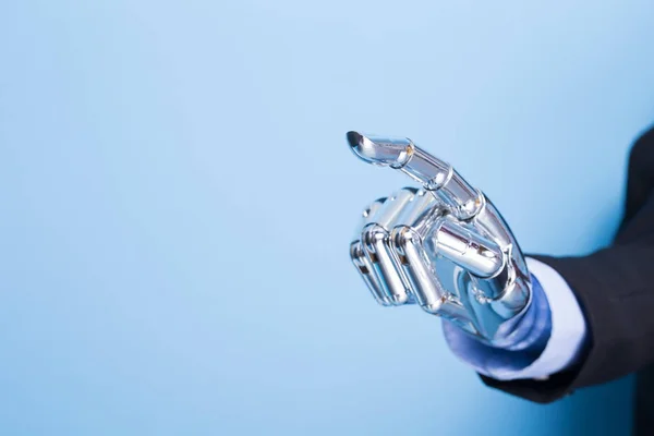 Robot Hand Touching Something Blue Background — Stock Photo, Image
