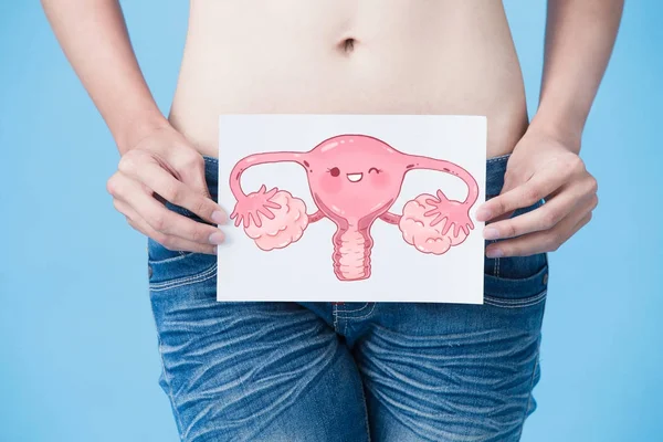 Woman Uterus Card Concept Blue Background — Stock Photo, Image