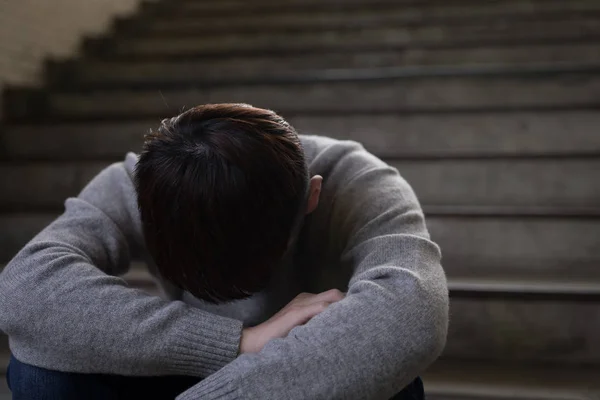 Depressed Man Feelinf Upset Sitting Underground — Stock Photo, Image