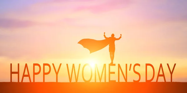Super Mulher Herói Negócios Com Conceito Dia Mulheres Felizes — Fotografia de Stock