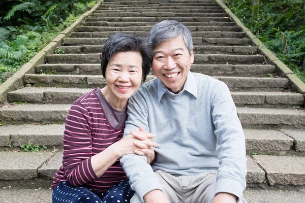 Old Couple Smiling Happily Park — Stock Photo, Image