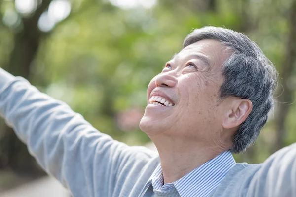 Oude Man Gelukkig Lachend Gevoel Vrije Het Park — Stockfoto