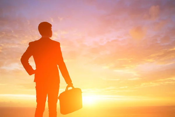 Silhouette Business Man Look Somewhere Sunset — Stock Photo, Image