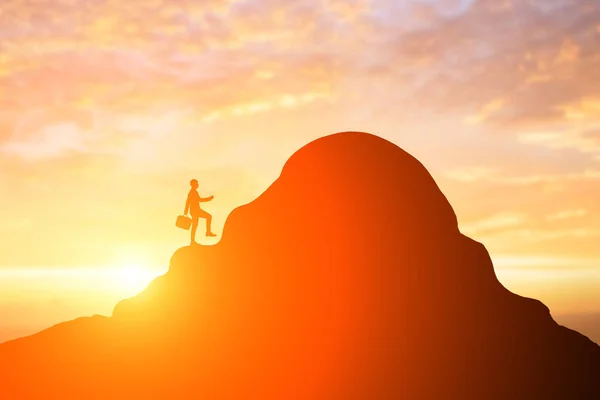 Silhouette Businesswoman Walking Peak — Stock Photo, Image