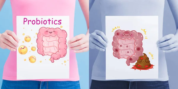 Carteleras Intestinales Saludables Poco Saludables Concepto Salud — Foto de Stock