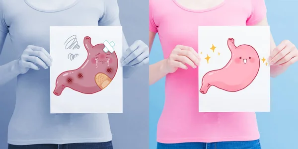 Egészséges Egészségtelen Gyomor Hirdetőtáblák Egészségügyi Koncepció — Stock Fotó