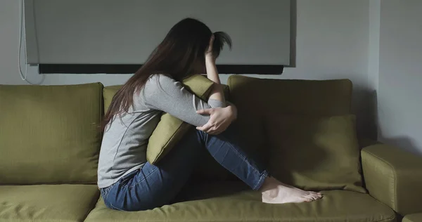 Mulher Depressão Quarto Casa — Fotografia de Stock