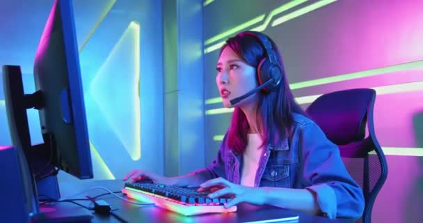 Asian Dziewczyna Cyber Sport Gamer — Wideo stockowe