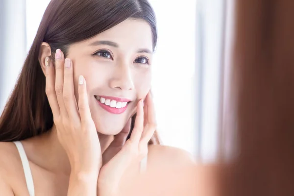 Skin care girl touch face — 스톡 사진