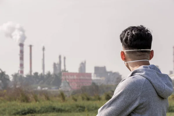 Back View Asian Man Look Something Wears Protective N95 Mask — Stock Photo, Image