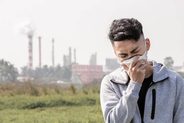 Hombre Asiático Tose Lleva Máscara Protectora N95 Porque Contaminación Del — Foto de Stock