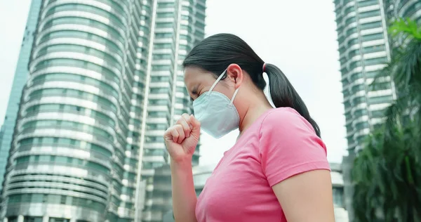 Femme Asiatique Tousse Porte Masque Protecteur Raison Maladies Infectieuses Transmissibles — Photo