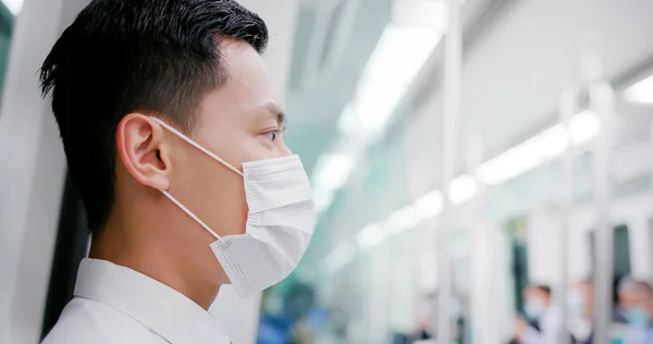 Asian Business Man Surgical Mask Face Protection Keep Social Distancing — Stock Photo, Image