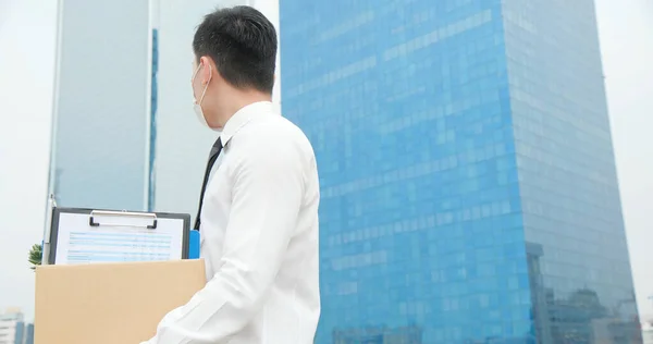 Asian Business Man Wear Face Mask Being Fired Because Economic — Stock Photo, Image