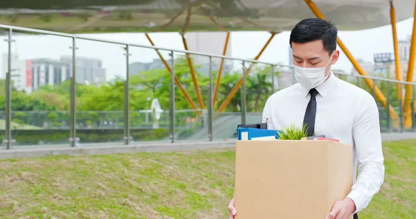 Asian Business Man Wear Face Mask Being Fired Because Economic — Stock Photo, Image