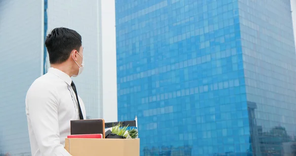 Asian Business Man Wear Face Mask Being Fired Because Economic — Stock Photo, Image