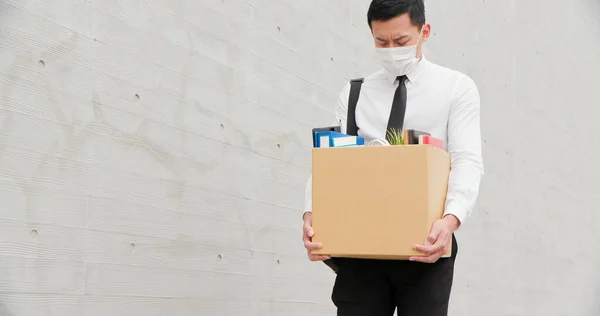 Asian Business Man Wear Face Mask Being Fired Because Economic — Stock Photo, Image