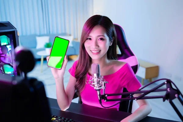 Aziatische Meisje Internet Beroemdheid Hebben Een Live Stream Show App — Stockfoto