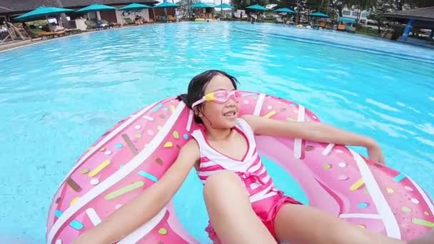 Cute Girl On Swimming Ring — Stock Video