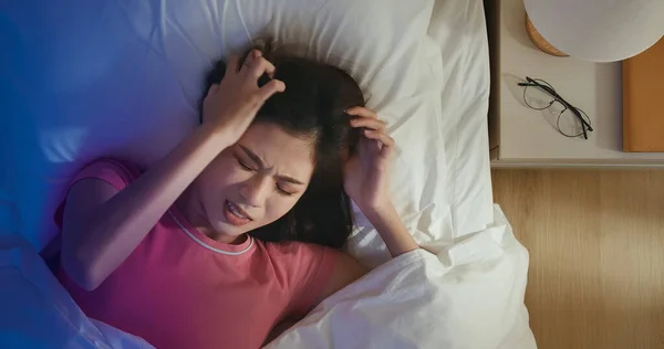 Vue Aérienne Femme Asiatique Souffrait Insomnie Nuit — Photo