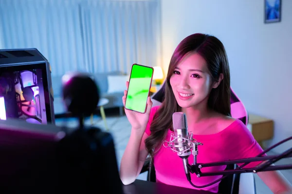 Asiático Chica Internet Celebridad Tener Live Stream Show Aplicación Teléfono —  Fotos de Stock