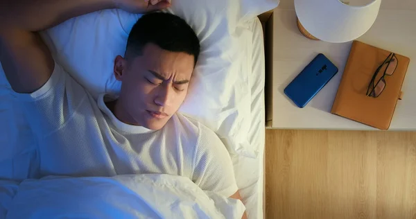 Vue Angle Élevé Homme Asiatique Souffert Insomnie Nuit — Photo