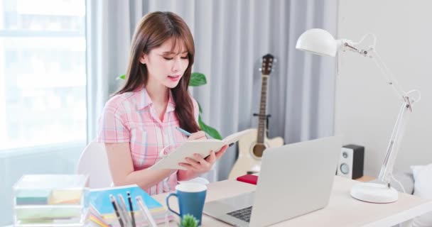 Studerande som använder laptop hemma — Stockvideo