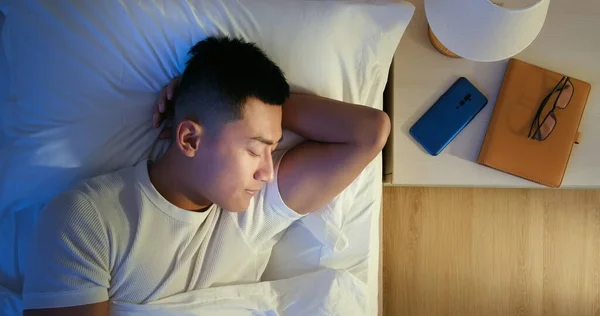 Overlooking Asian Man Sleep Well Smile Night — Stock Photo, Image