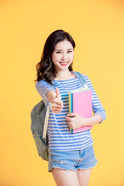 Asian Female Student Smile Look You Thumb Gesture — Stock Photo, Image