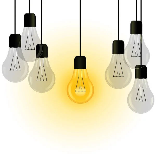 Une Lampe Incandescente Éclatante Une Ampoule Éteinte Sur Fond Blanc — Image vectorielle