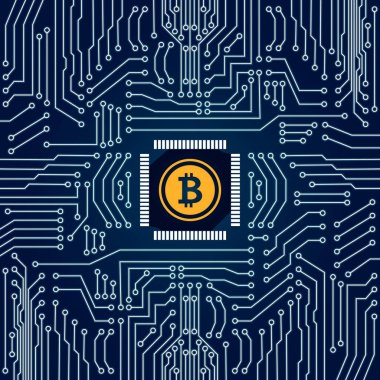 Mikroçip, Merkezi boyalı Kripto Döviz Alım bitcoin sembolüdür. Büyük/küçük harf, çıkarım. Vektör çizim