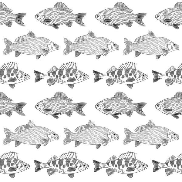 Pattern Painted River Fish White Background Objects Located Parallel Sketch — Stock Vector