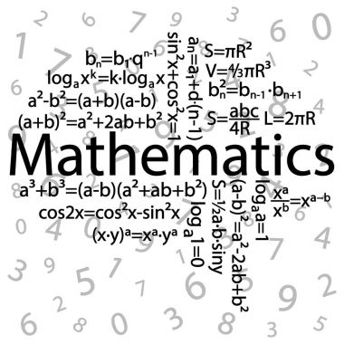 Matematiksel formüller basit rakam bir arka planı çizilmiş bir beyin şekil şeklinde sunulmaktadır. Vektör çizim