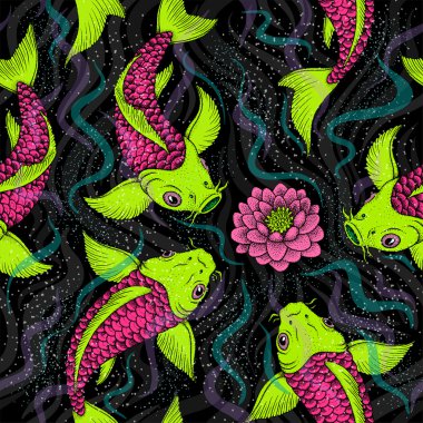 Koi balık sazan vektör arka plan ile Seamless Japonya modeli.