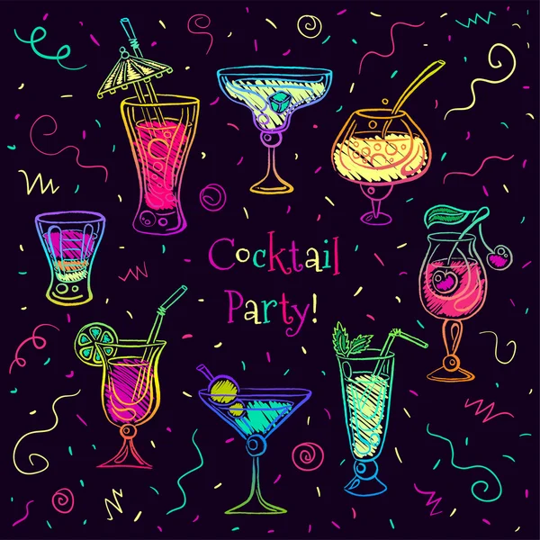 Hand drawn sketchy cocktail set. Vector illustration — Stock Vector