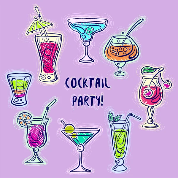 Hand drawn sketchy cocktail set. Vector illustration — Stock Vector