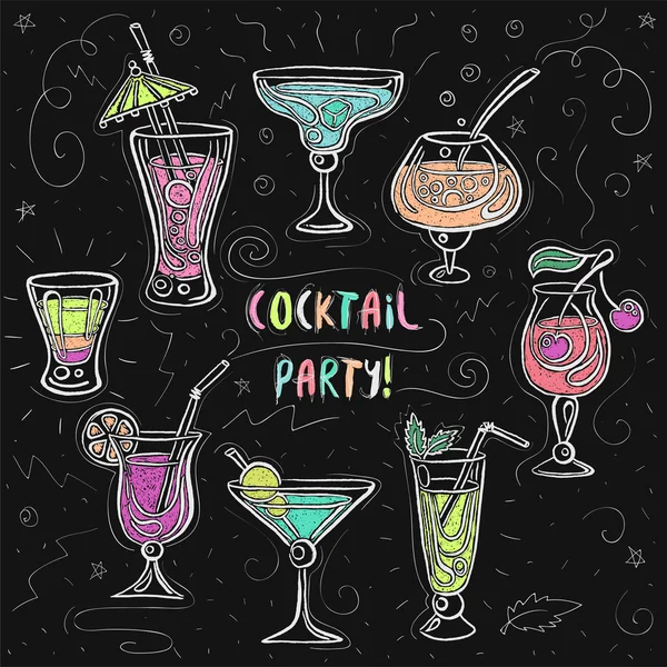 Hand getrokken schetsmatig cocktail set. Vectorillustratie — Stockvector