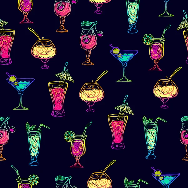 Dessiné à la main motif sketchy cocktail sans couture. Illustration vectorielle — Image vectorielle