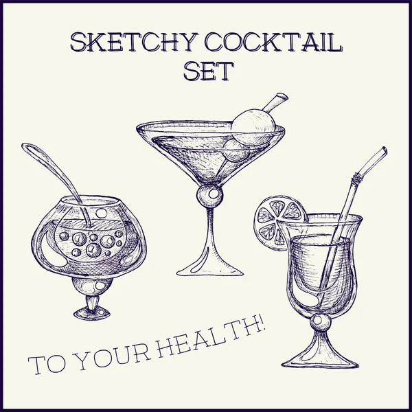 Hand drawn ink sketchy cocktail set. Vector illustration — Stock Vector