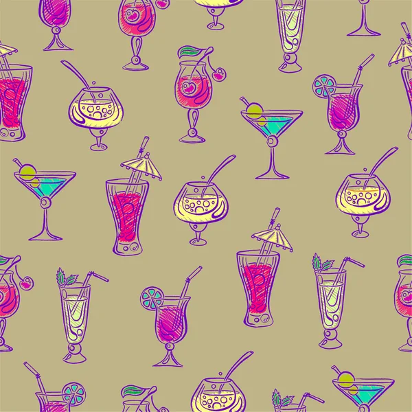 Hand drawn sketchy cocktail seamless pattern. Vector illustration — Stock Vector