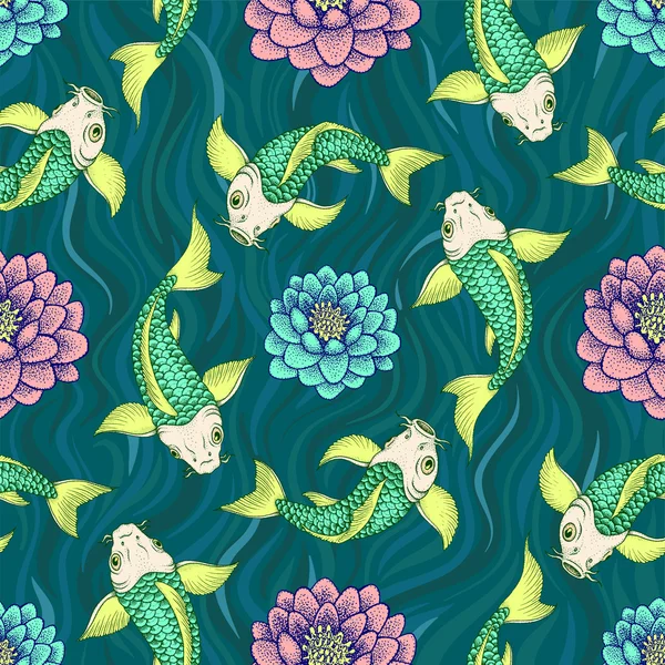 Motif Japon sans couture avec fond vectoriel carpe Koi Fish . — Image vectorielle