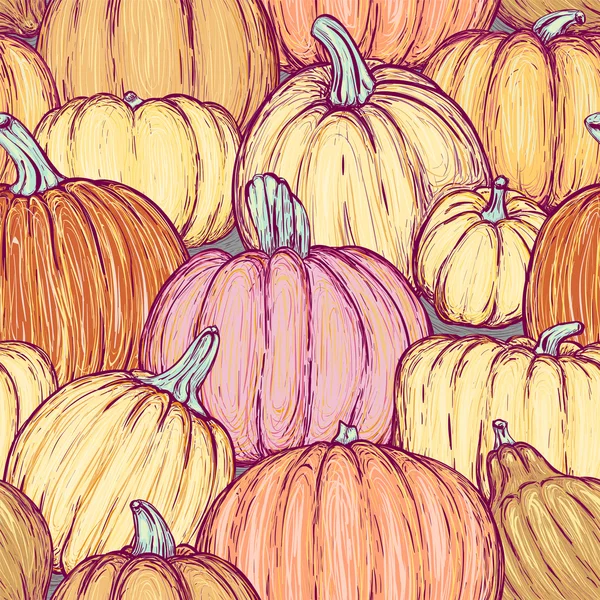 Seamless pattern with bright sketchy pumpkins. Vector illustration — Stock Vector