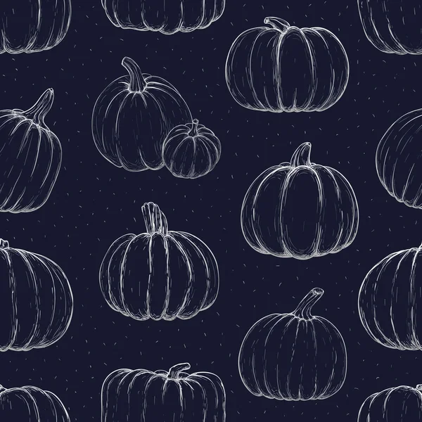 Seamless pattern with sketchy chalk pumpkins. Vector illustration — Stock vektor